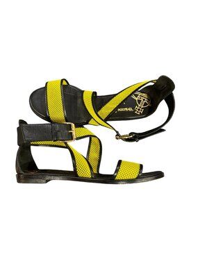Vivienne Westwood Y2K Mesh Wrap Sandals Black Yellow Fishnet Size US 8